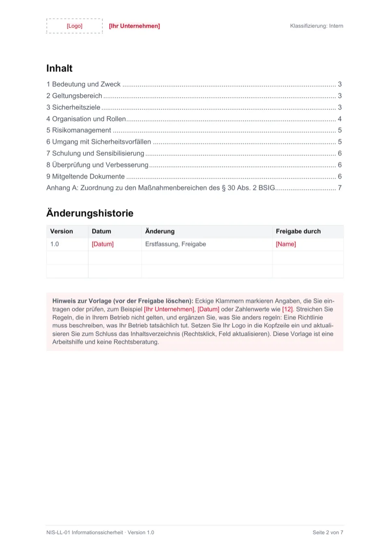 Seite 2 von NIS-LL-01 Informationssicherheit, aus der Word-Datei exportiert